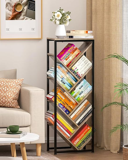 Tree Bookshelf - 9 Tier Floor Standing Tree Bookshelf for CDs/Movies/Books, Small Bookshelf for Small Spaces Bookshelves Wooden Book Storage Organizer Shelves for Bedroom Living Room Smaller - LeafyLoom
