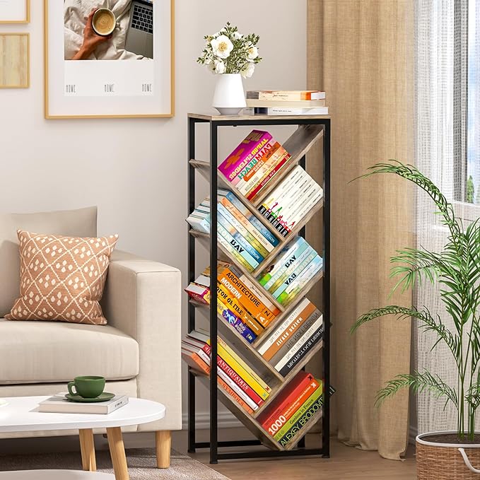 Tree Bookshelf - 9 Tier Floor Standing Tree Bookshelf for CDs/Movies/Books, Small Bookshelf for Small Spaces Bookshelves Wooden Book Storage Organizer Shelves for Bedroom Living Room Smaller - LeafyLoom