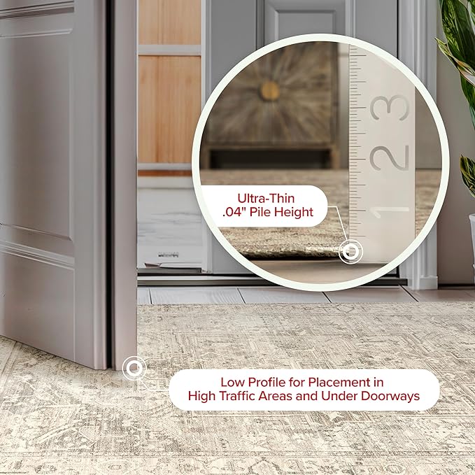 nuLOOM 8 Square Machine Washable Rain Haven Vintage Medallion Area Rug, Grey, Traditional Faded Design, Non-Slip Backing, Stain Resistant, For Bedroom, Dining Room, Living Room, Kitchen - LeafyLoom