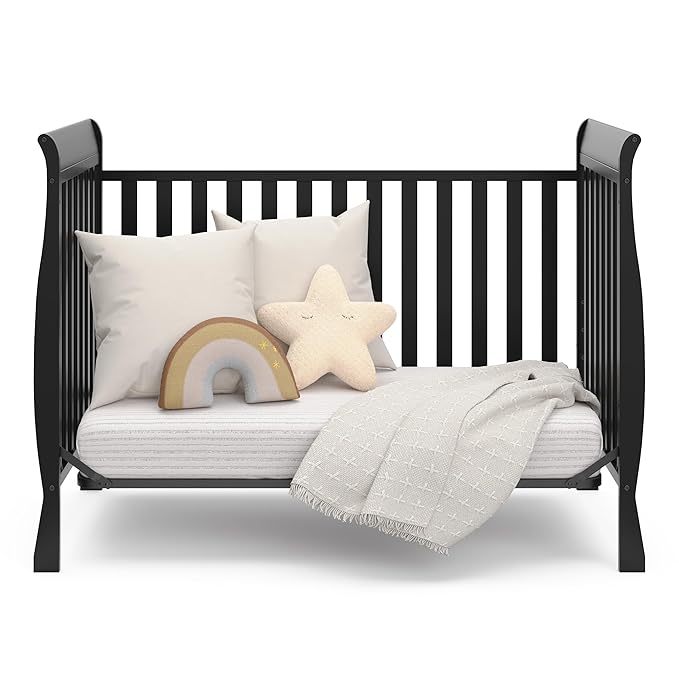 Storkcraft Maxwell Convertible Crib (Black) – GREENGUARD Gold Certified, Converts to Toddler Bed and Daybed, Fits Standard Full-Size Crib Mattress, Classic Crib with Traditional Sleigh Design - LeafyLoom