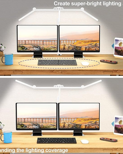 Micomlan Led Desk Lamp for Home Office, White Architect Desk Lamp with Clamp for Crafting, 24W Bright Rotatable Led Desk Light Stepless Dimming Tempering Wide Table Light with Atmosphere Lighting - LeafyLoom