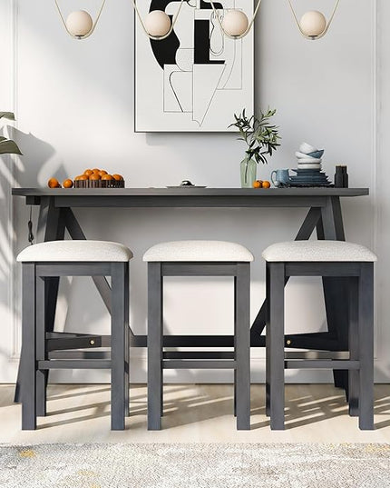 RITSU Multipurpose Set with 3 Upholstered Stools, Easy to Assemble, Table Weight Capacity 350 LBS, for Living, Guest Room, Home Bar, Kitchen, Gray, 3-Piece - LeafyLoom