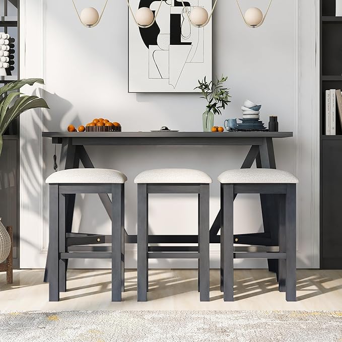 RITSU Multipurpose Set with 3 Upholstered Stools, Easy to Assemble, Table Weight Capacity 350 LBS, for Living, Guest Room, Home Bar, Kitchen, Gray, 3-Piece - LeafyLoom