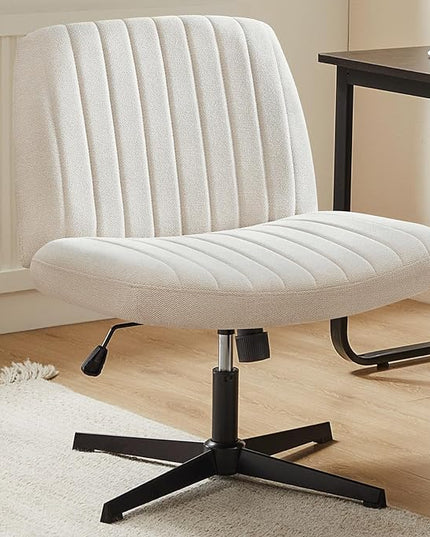 Sweetcrispy Criss Cross Chair Legged, Armless Office Desk Chair No Wheels, Swivel Vanity Chair, Height Adjustable Wide Seat Computer Task Chair, Fabric Vanity Modern Home Chair Beige - LeafyLoom