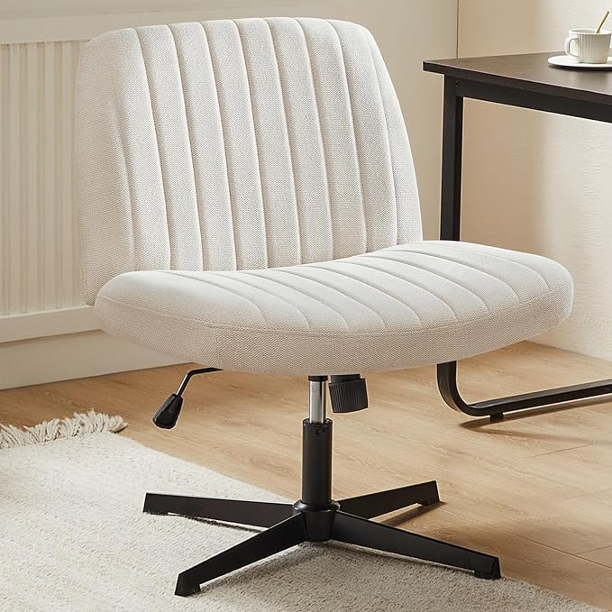 Sweetcrispy Criss Cross Chair Legged, Armless Office Desk Chair No Wheels, Swivel Vanity Chair, Height Adjustable Wide Seat Computer Task Chair, Fabric Vanity Modern Home Chair Beige - LeafyLoom