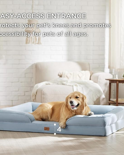 Bedsure XXL Orthopedic Dog Bed - Washable Great Dane Dog Sofa Beds for Giant Dogs, Supportive Foam Pet Couch Bed with Removable Washable Cover, Waterproof Lining and Nonskid Bottom, Light Blue BEDSURE