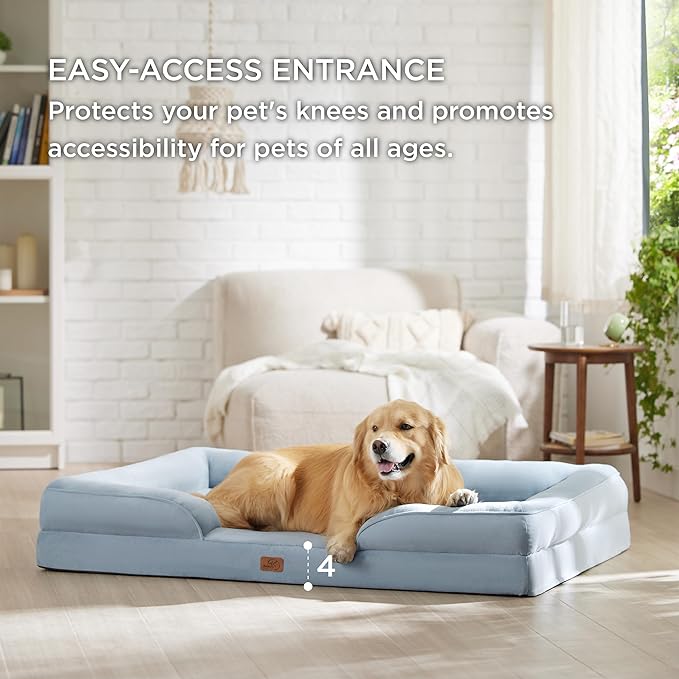 Bedsure XXL Orthopedic Dog Bed - Washable Great Dane Dog Sofa Beds for Giant Dogs, Supportive Foam Pet Couch Bed with Removable Washable Cover, Waterproof Lining and Nonskid Bottom, Light Blue BEDSURE