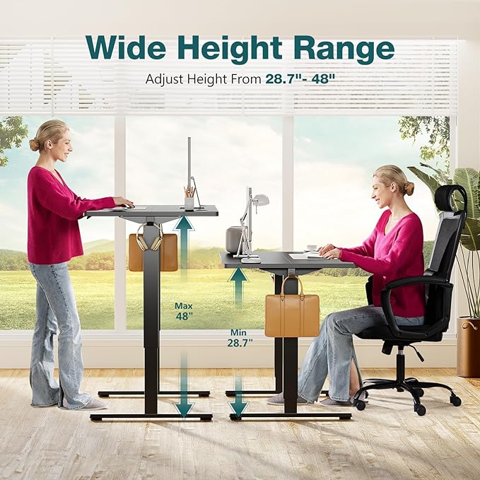 SMUG Standing Desk, Adjustable Height Electric Sit Stand Up Down Computer Table, 63x24 Inch Ergonomic Rising Desks for Work Office Home, Modern Lift Motorized Gaming Desktop Workstation, Black - LeafyLoom