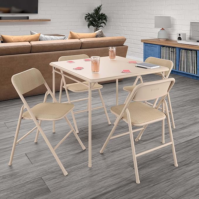 COSCO 5 Piece, Tan Folding Table and Chair Set. - LeafyLoom