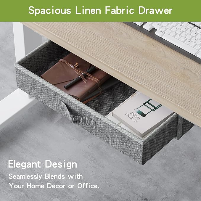 Radlove Dual Motors Height Adjustable 63 x 30'' Electric Standing Desk with Drawer Stand Up Table 4 Memory Keys, Computer Desk with Splice Board Home Office Desk, Oak Top + White Frame - LeafyLoom