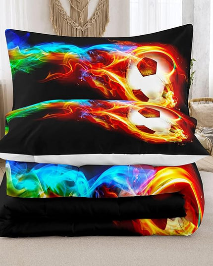 Bodhi Teen Bedding Set Twin,Soccer Comforter Set for Boys,Fire Sports Comforter Set Twin Size,Boys Football Comforter Set with Matching Pillowcases,Boys Bedding Set Twin - LeafyLoom