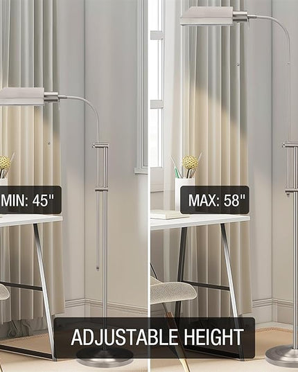 Kira Home Prescott 58" Modern Adjustable Standing Pharmacy Floor Lamp | Brushed Nickel Finish, Includes 6W LED Bulb (60W eq.) Energy Efficient, Eco-Friendly, for Living Room Reading Bedroom Office - LeafyLoom