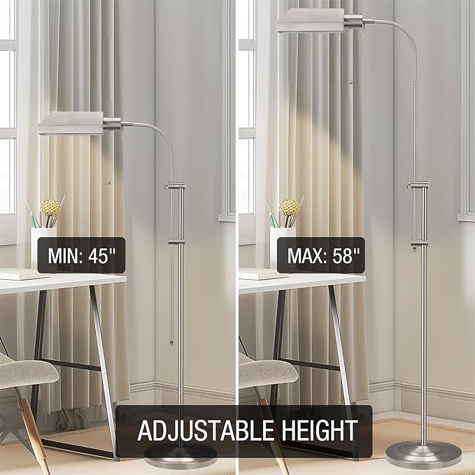 Kira Home Prescott 58" Modern Adjustable Standing Pharmacy Floor Lamp | Brushed Nickel Finish, Includes 6W LED Bulb (60W eq.) Energy Efficient, Eco-Friendly, for Living Room Reading Bedroom Office - LeafyLoom