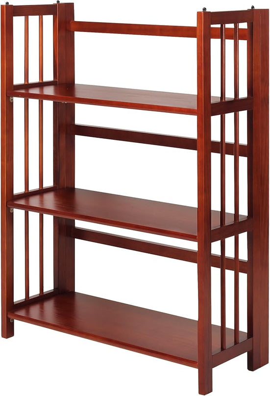 Casual Home 3-Shelf 27.5" Wide Folding Stackable Bookcase, Mahogany (New) - LeafyLoom
