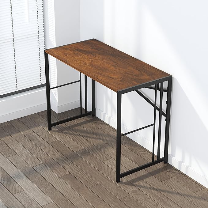 Folding Computer Desk 40 inch Writing Gaming Computer Camping Desk, No Assembly Required Home Office Table, Mahogany - LeafyLoom