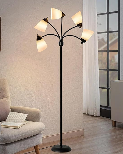 DINGLILIGHTING Floor Lamp Tall for Room: Flexible Gooseneck Floor Lamps Standing for Bedroom Home Office - Modern Floor Lights 5-Light - LeafyLoom
