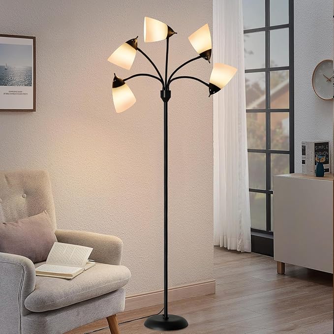 DINGLILIGHTING Floor Lamp Tall for Room: Flexible Gooseneck Floor Lamps Standing for Bedroom Home Office - Modern Floor Lights 5-Light - LeafyLoom