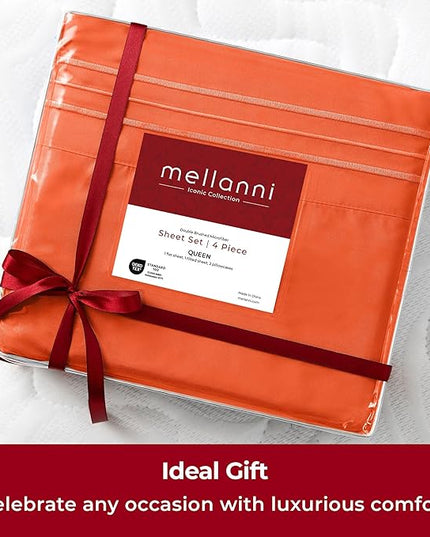 Mellanni Twin XL Sheets Set - 3 PC Iconic Collection Bedding Sheets & Pillowcases - Hotel Luxury, Extra Soft, Cooling Bed Sheets - Deep Pocket up to 16 inch (Twin Extra Long, Poppy Orange) - LeafyLoom