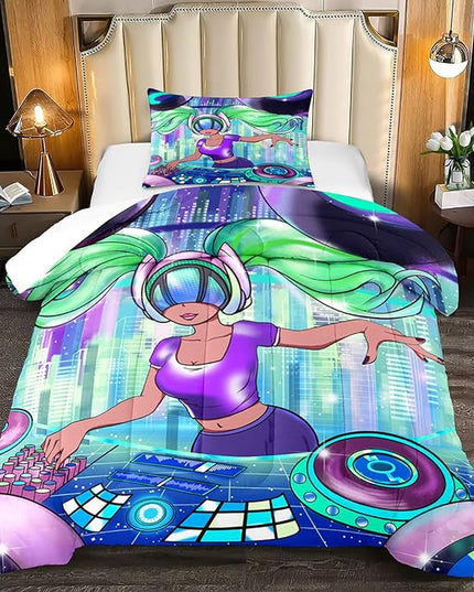 Black Girl Comforter Sets for Girls Twin Comforter Set for Girls Teen Comforter Sets for Girls Adults Twin Pretty African American DJ Girl Pattern Twin Bedding Comforter Set with 1 Pillowcase - LeafyLoom