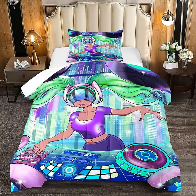 Black Girl Comforter Sets for Girls Twin Comforter Set for Girls Teen Comforter Sets for Girls Adults Twin Pretty African American DJ Girl Pattern Twin Bedding Comforter Set with 1 Pillowcase - LeafyLoom