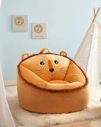 Heritage Kids Micromink Squishy Bean Bag Chair for Kids Ages 3+, Figural Lion - LeafyLoom