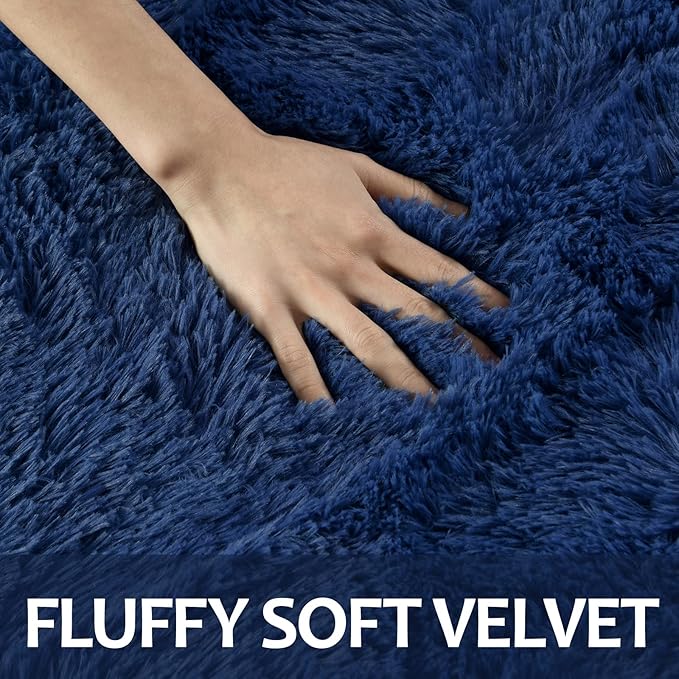 6x9 Large Area Rugs for Living Room, Super Soft Fluffy Modern Bedroom Rug, Navy Blue Indoor Shag Fuzzy Carpets for Girls Kids Nursery Room Home Decor - LeafyLoom