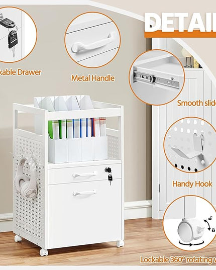 Yaheetech File Cabinets Mobile Filling Cabinet with Open Storage Shelf, Under Desk Cabinet Fits A4, Letter for Home Office(White) - LeafyLoom