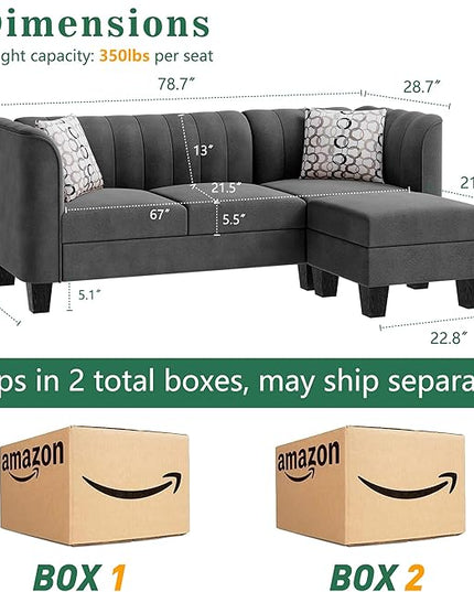 Shintenchi Upgraded Convertible Sectional Sofa Couch, 3 Seat L Shaped Sofa with High Armrest Linen Mid Century Fabric Small Couch for Living Room, Apartment and Office (Charcoal) - LeafyLoom