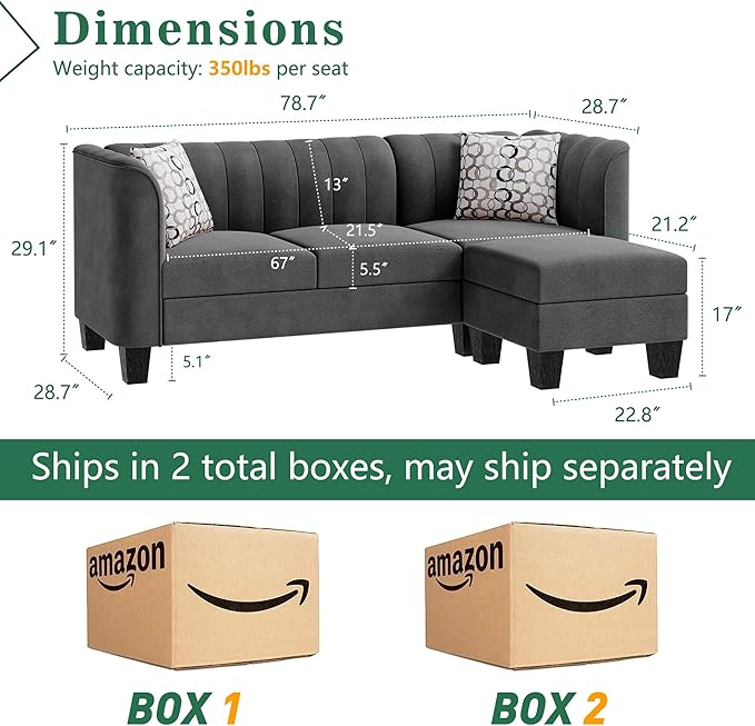 Shintenchi Upgraded Convertible Sectional Sofa Couch, 3 Seat L Shaped Sofa with High Armrest Linen Mid Century Fabric Small Couch for Living Room, Apartment and Office (Charcoal) - LeafyLoom
