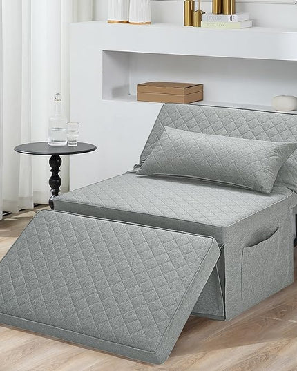 Sofa Bed, 4 in 1 Multi-Function Folding Ottoman Breathable Linen Couch Bed with Adjustable Backrest Modern Convertible Chair for Living Room Apartment Office,Squared-Linen Light Grey - LeafyLoom