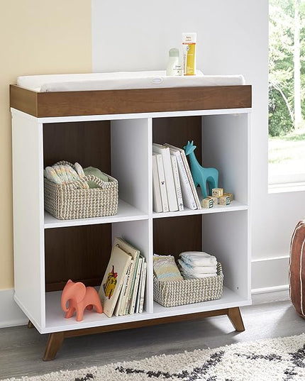 DaVinci Otto Convertible Changing Table and Cubby Bookcase in White and Walnut - LeafyLoom