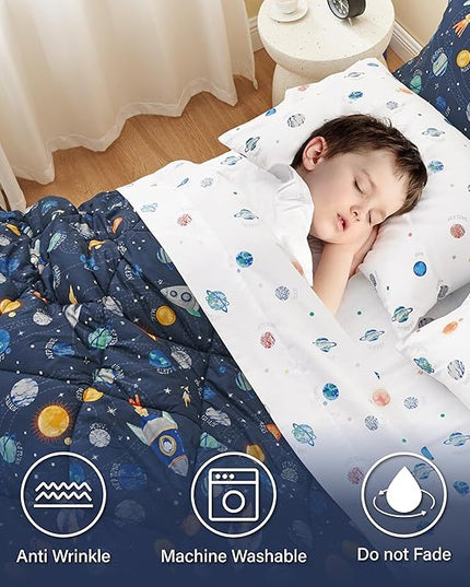 Twin Size Space Kids Bedding Set for Girls, 5 Pieces Super Soft Lightweight Microfiber Comforter Set with Sheets, Space Bedding Twin, Bed in a Bag, Durable Children Bed Set - LeafyLoom