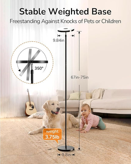 ULG Floor Lamp,32W/2500LM LED Modern Torchiere, RGB Super Bright-Tall Standing, 67-75” Adjustable Tall Lamp, Pole Light with Remote & Touch Control for Living Room,Bed Room,Office - LeafyLoom