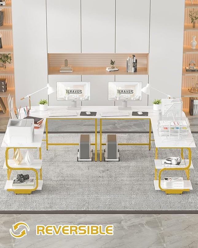 Teraves Reversible L Shaped Desk with Large Surface, 61 Inch Sturdy Corner Desk with Storage Shelves, Premium Office Computer Desk Workstation for Home Office Gaming - LeafyLoom