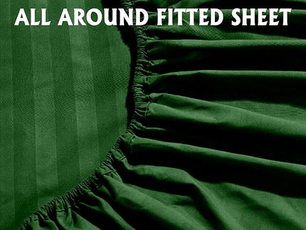 Elegant Comfort Softest and Coziest 4-Piece Sheet Set - 1500 Premium Hotel Quality Microfiber - Deep Pocket, Wrinkle Resistant 4-Piece Damask Stripe Bed Sheet Set, Twin, Hunter Green - LeafyLoom