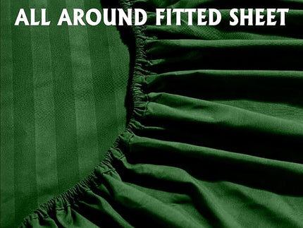 Elegant Comfort Softest and Coziest 4-Piece Sheet Set - 1500 Premium Hotel Quality Microfiber - Deep Pocket, Wrinkle Resistant 4-Piece Damask Stripe Bed Sheet Set, Twin XL, Hunter Green - LeafyLoom