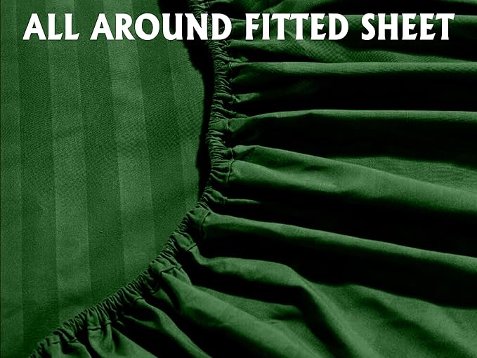 Elegant Comfort Softest and Coziest 4-Piece Sheet Set - 1500 Premium Hotel Quality Microfiber - Deep Pocket, Wrinkle Resistant 4-Piece Damask Stripe Bed Sheet Set, Twin XL, Hunter Green - LeafyLoom