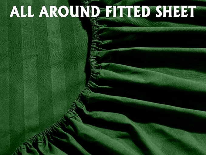 Elegant Comfort Softest and Coziest 6-Piece Sheet Set - 1500 Premium Hotel Quality Microfiber - Deep Pocket, Wrinkle Resistant 6-Piece Damask Stripe Bed Sheet Set, Full, Hunter Green - LeafyLoom