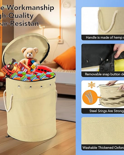 Toy Storage Basket + Play Mat for Kids Toy Chest Organizer Kids Toy Storage Organizer Foldable Big Storage Bins with Lids Large Toy Box for Boys Girls Toy Holders for Kids Rooms Nursery(Beige) - LeafyLoom