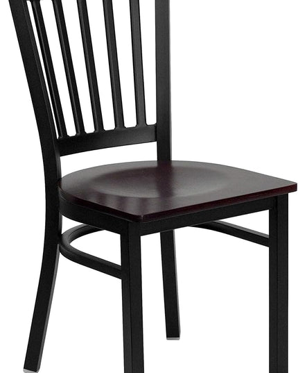 Flash Furniture 2 Pk. HERCULES Series Black Vertical Back Metal Restaurant Chair - Mahogany Wood Seat - LeafyLoom