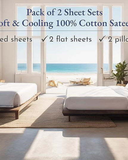 California Design Den 100% Cotton 2-Pack Twin Size Bed Sheets, Soft & Durable Twin Sheet Set Cotton with Deep Pockets, Twin Sheet Set with Sateen Weave, Cooling Sheets (Light Grey) - LeafyLoom