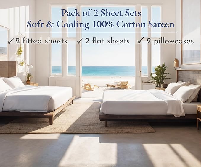 California Design Den 100% Cotton 2-Pack Twin Size Bed Sheets, Soft & Durable Twin Sheet Set Cotton with Deep Pockets, Twin Sheet Set with Sateen Weave, Cooling Sheets (Light Grey) - LeafyLoom