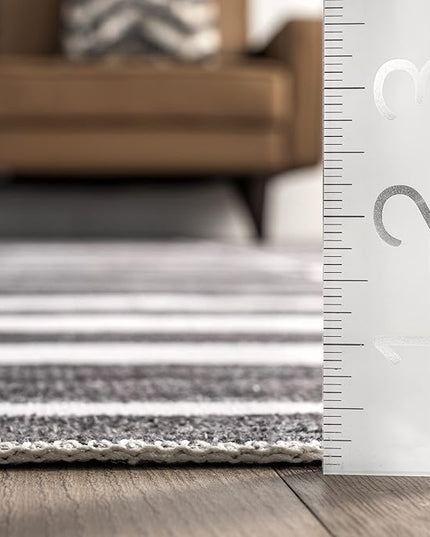 nuLOOM Henry Contemporary Striped Machine Washable Ultra Thin Area Rug, 8x10, Charcoal - LeafyLoom