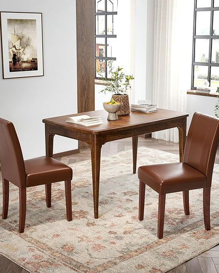 Soohow Upholstered Set of 2 with Solid Wood Legs Armless Indoor Dining Room, Kitchen Table Parson Chairs, Dark Brown Leather - LeafyLoom