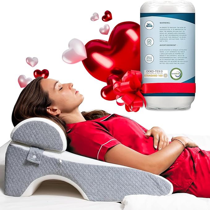 Bed Wedge Pillow 7.5 inch | Memory Foam Wedge Pillow for Sleeping | Triangle Pillow Wedge | Acid Reflux Pillow | Post-Surgery Support Cushion | Back, Head, Knee, Elbow Support | Pregnancy Pillow - LeafyLoom