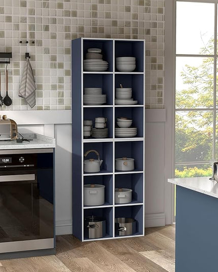 Apexa 6 Cube Storage Organizer Shelves, Stackable Wood Bookcase Fits Cubby Bins for Organization, Dorm Teen Room Decor & Home Office, Steel Blue - LeafyLoom