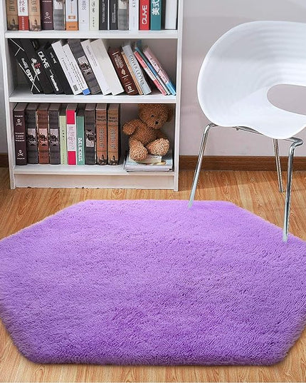 junovo Ultra Soft Rug for Nursery Children Room Baby Room Home Decor Dormitory Hexagon Carpet for Playhouse Princess Tent Kids Play Castle, Diameter 4.6 ft, Purple - LeafyLoom