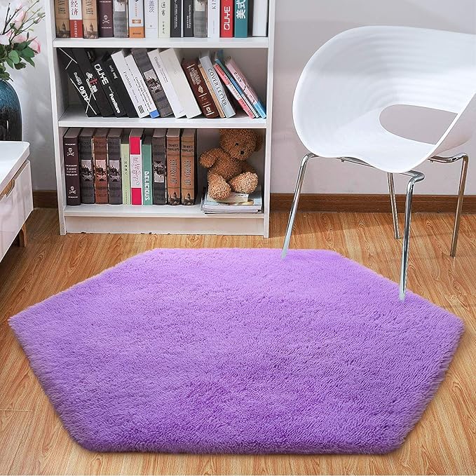 junovo Ultra Soft Rug for Nursery Children Room Baby Room Home Decor Dormitory Hexagon Carpet for Playhouse Princess Tent Kids Play Castle, Diameter 4.6 ft, Purple - LeafyLoom