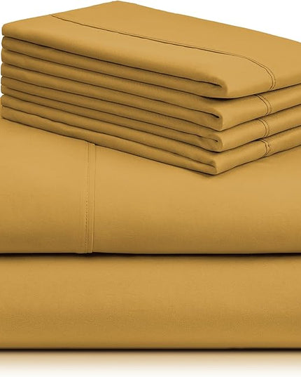 LuxClub 6 PC California King Sheet Set, Breathable Luxury Bed Sheets, Deep Pockets 18" Wrinkle Free Cooling Sheets Machine Washable Hotel Bedding Silky Soft - Medallion Gold Cal King - LeafyLoom
