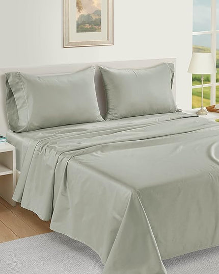 LANE LINEN Luxury 100% Egyptian Cotton Bed Sheets - 1000 Thread Count 4-Piece Mineral Calking Set Bedding Sateen Weave 16" Deep Pocket (Fits Upto 17" Mattress) - LeafyLoom